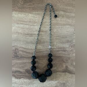 Black Faceted Chunky Beaded Chain Gun Metal Necklace Fashion Costume Piece Dark